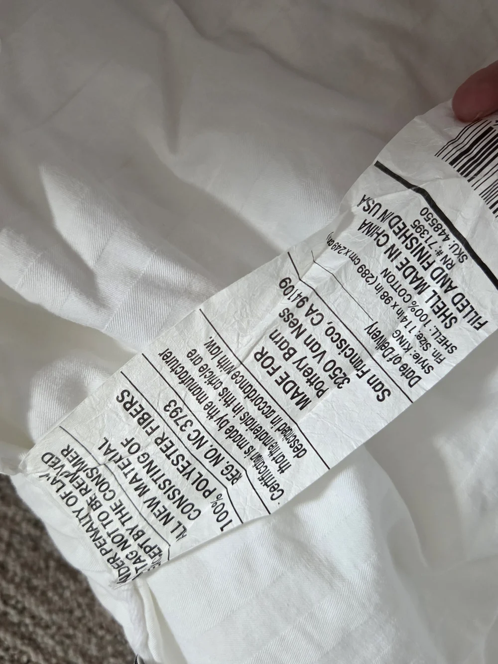 Pottery Barn King Duvet Insert - White 100% Cotton Shell Polyester Fill DOWN ALT - Picture 4 of 5